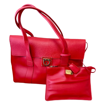 Salvador Ferragamo red handbag made from 100% calfskin leather