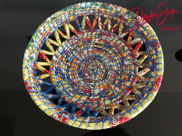 Cesta de reciclaje colorida con pie y patrón abierto - XL