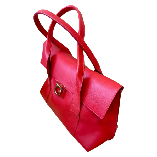 Salvador Ferragamo red handbag made from 100% calfskin leather