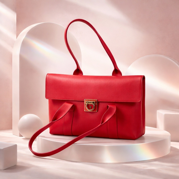 Salvador Ferragamo red handbag made from 100% calfskin leather