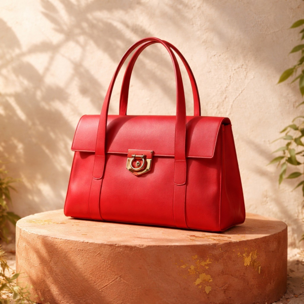 Salvador Ferragamo red handbag made from 100% calfskin leather