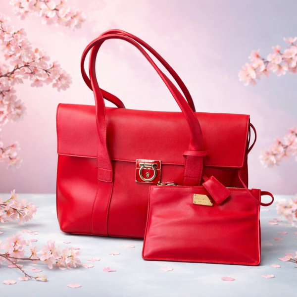 Salvador Ferragamo red handbag made from 100% calfskin leather